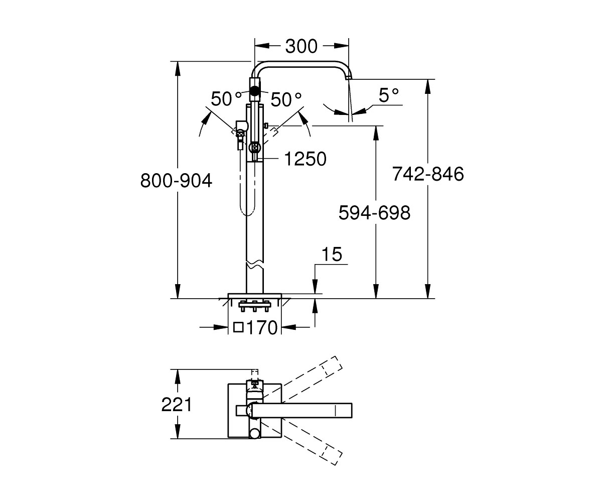 Напольный смеситель  ALLURE 32754002:Чертеж 