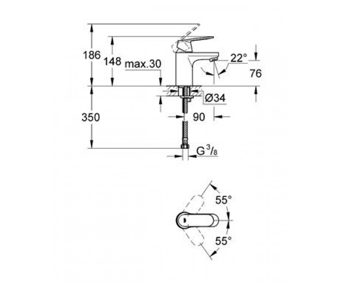 Смеситель  EUROSMART COSMOPOLITAN 32824000:Чертеж 
