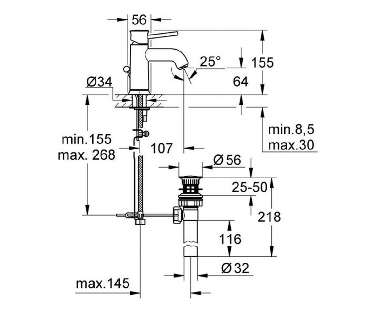 Смеситель для раковины  BAU CLASSIC 32862000:Чертеж 