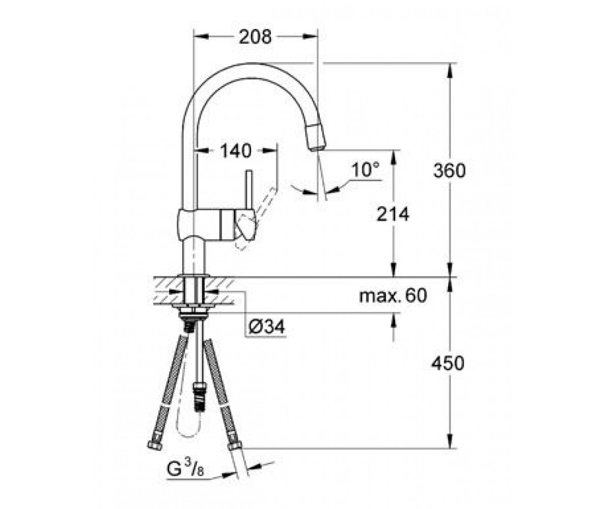 Смеситель для мойки  MINTA 32918DC0:Чертеж 