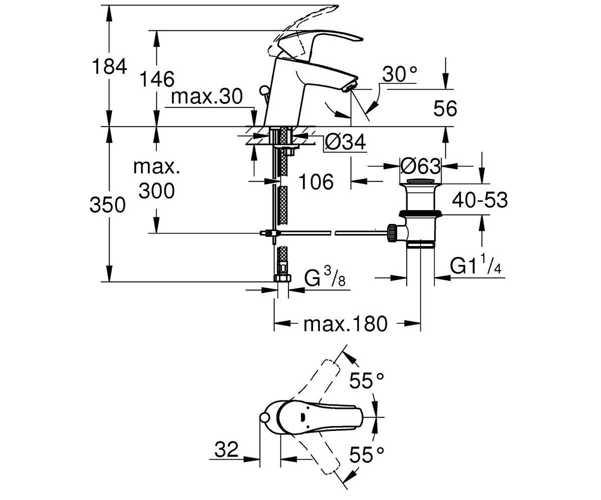 Смеситель для раковины  EUROSMART 33265002:Чертеж 