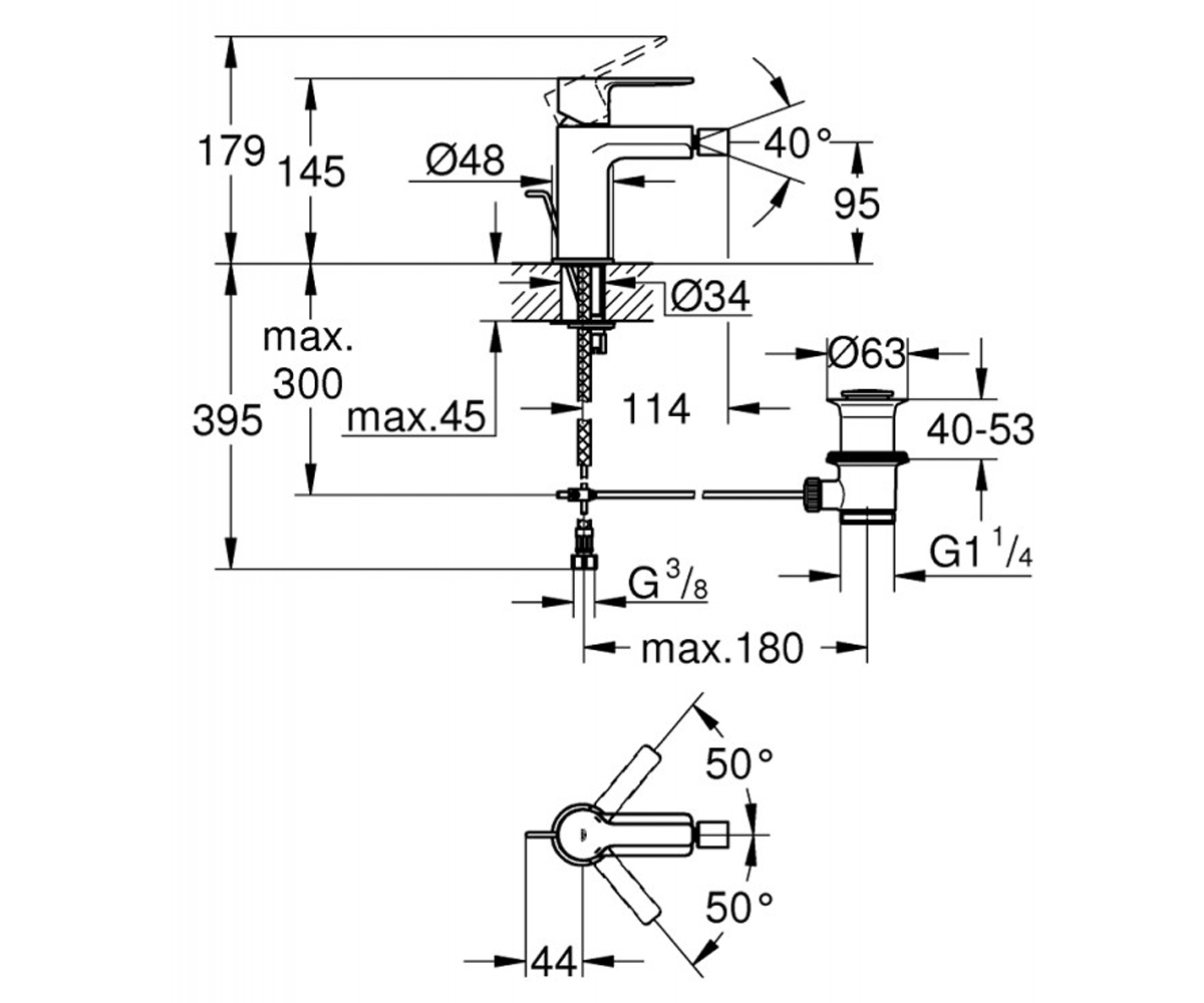 Смеситель для биде  LINEARE 33848GL1:Чертеж 