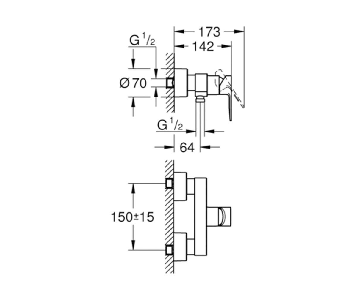 Смеситель для душа  LINEARE NEW 33865DC1:Чертеж 
