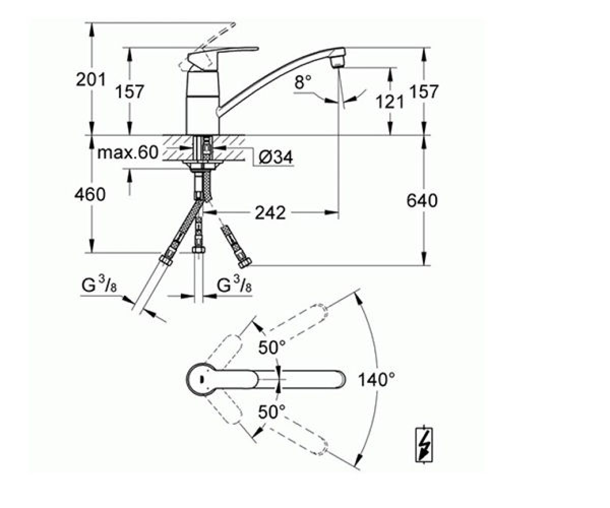 Кухонный смеситель  EUROSTYLE COSMOPOLITAN 33984002:Чертеж 