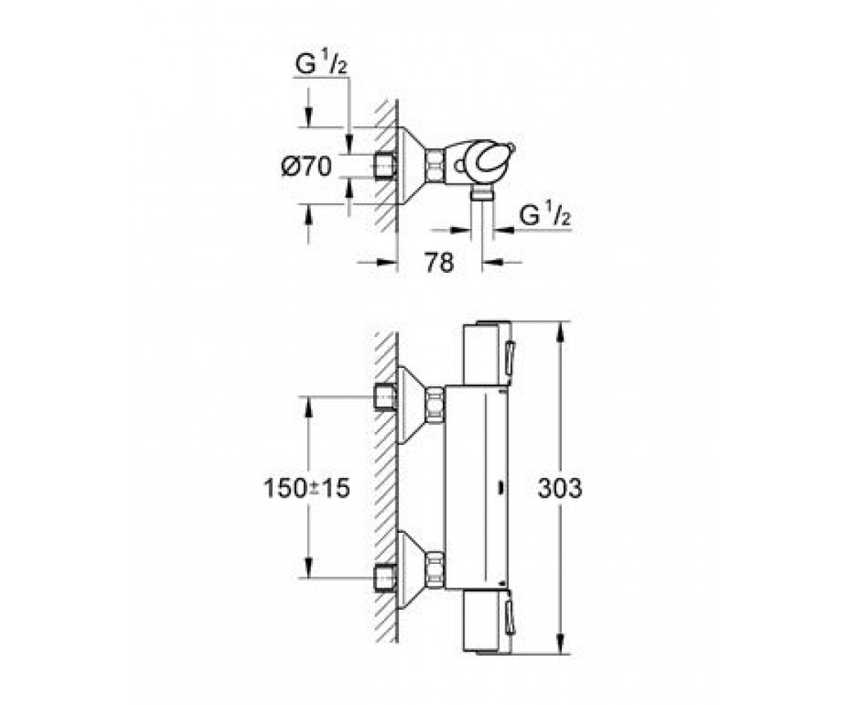 Термостат  GROHTHERM 1000 34143000:Чертеж 