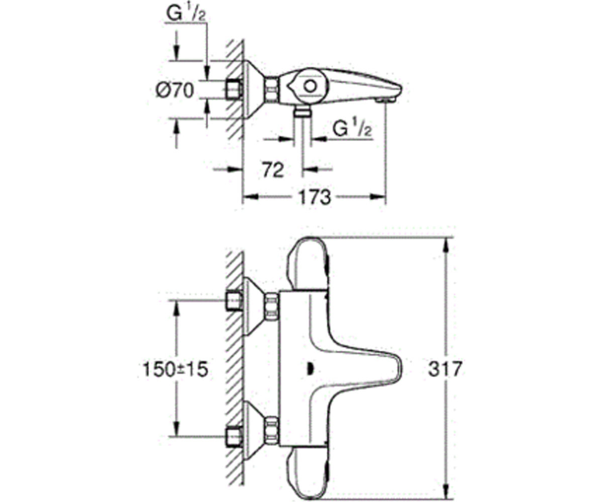 Термостат для ванны  GROHTHERM 1000 NEW 34155003:Чертеж 