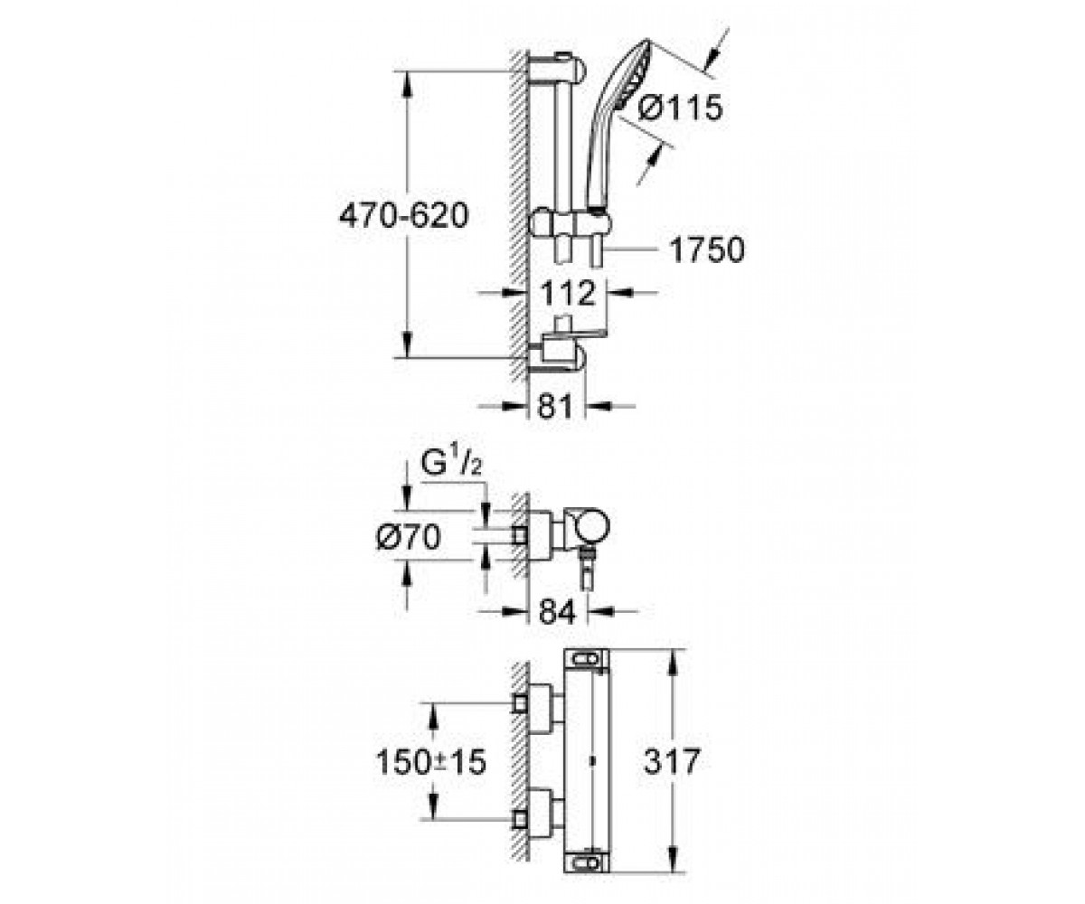 Термостат для душа  GROHTHERM 2000 34195001:Чертеж 