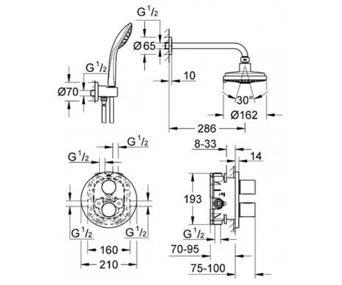 Душевая система  GROHTHERM 3000 34399000:Чертеж 