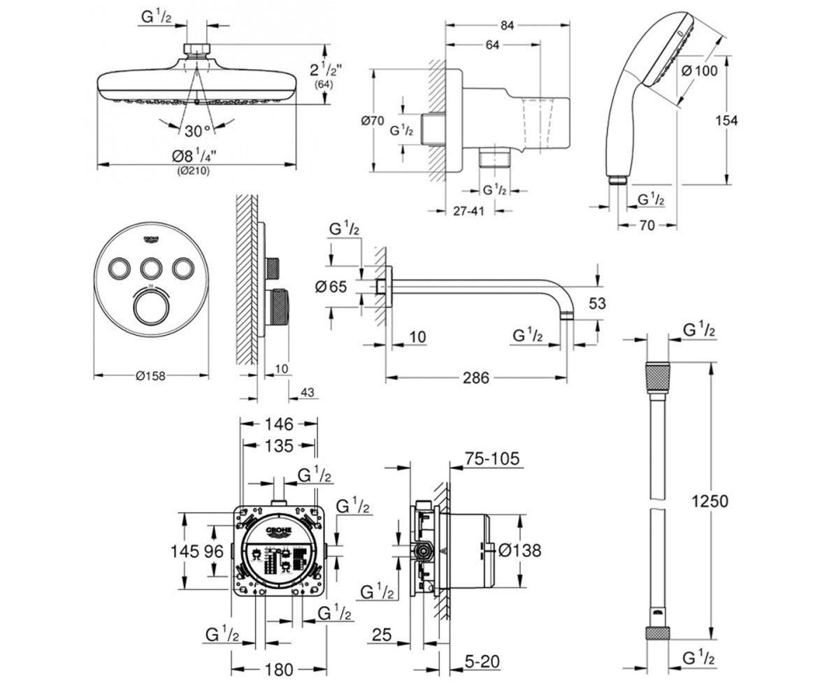 Душевая система  GROHTHERM SMARTCONTROL 34614SC2:Чертеж 