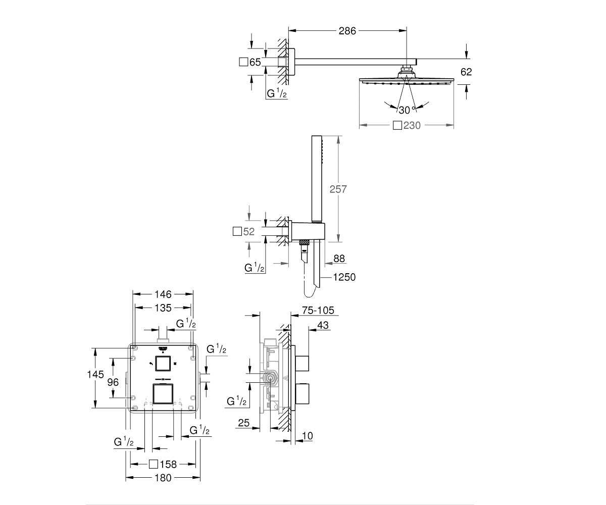 Душевая система  GROHTHERM CUBE 34741000:Чертеж 