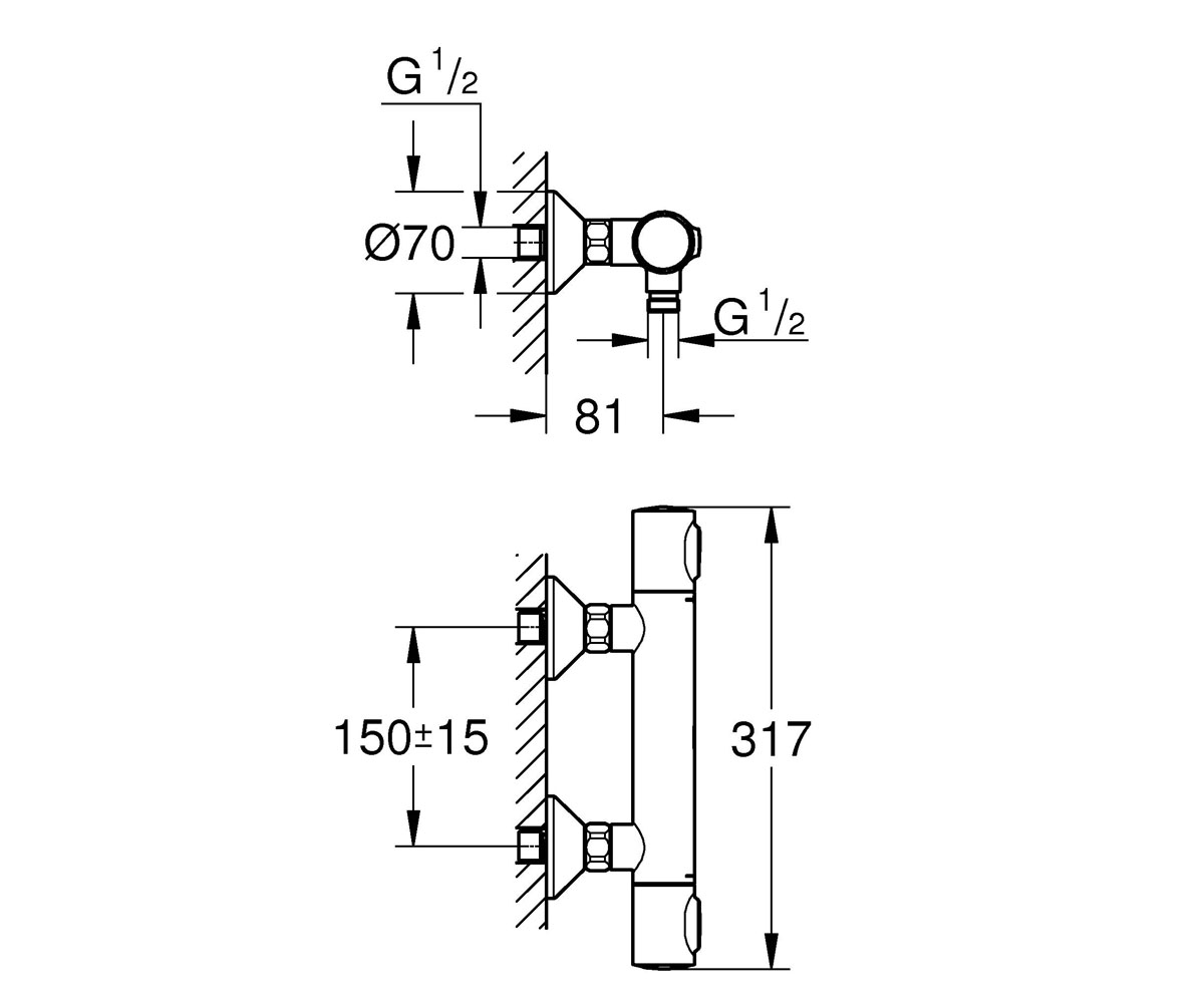 Смеситель термостатический  PRECISION FLOW QUICKFIX 34840000:Чертеж 