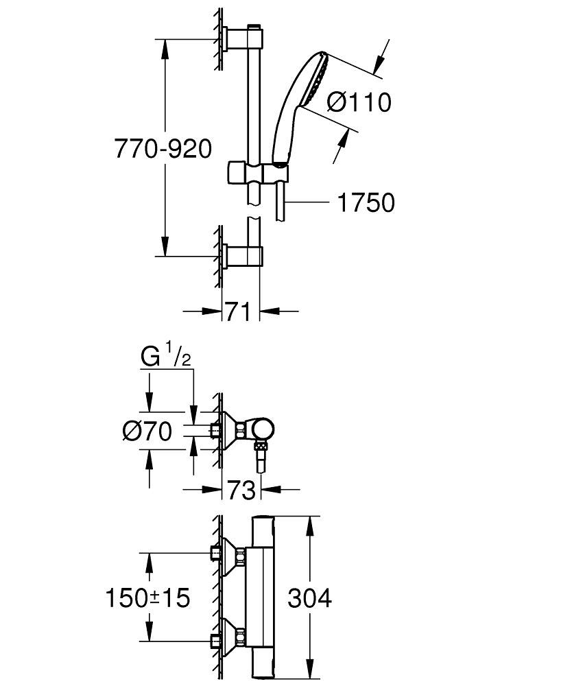 Смеситель для душа с гарнитуром  PRECISION START 34854001:Чертеж 
