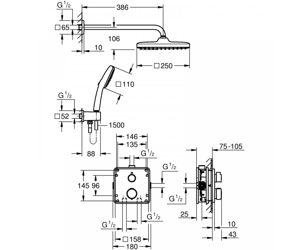 Душевая система  PRECISION QUICKFIX 34882000:Чертеж 