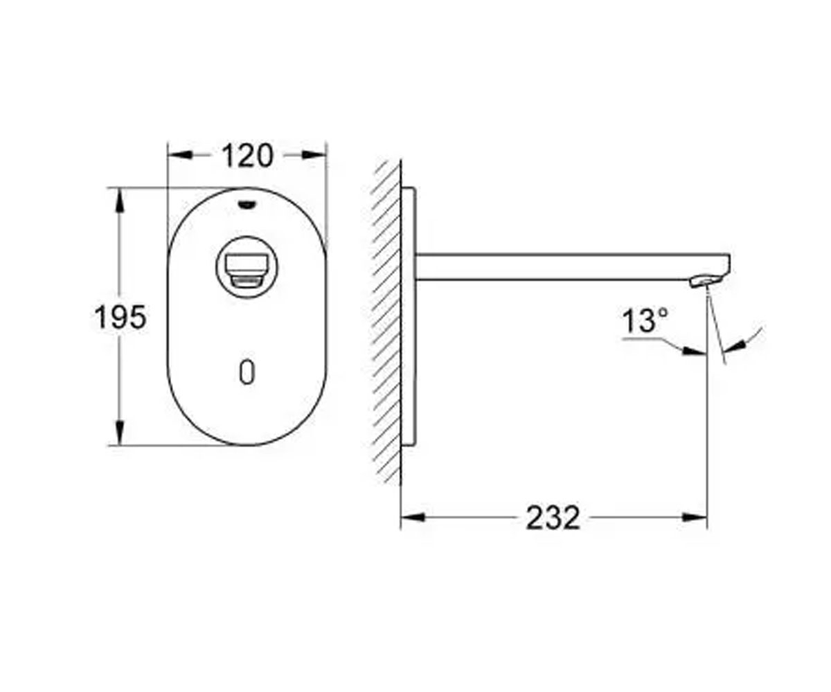 Кран настенный без смешивания  EUROSMART COSMOPOLITAN Е 36334SD0:Чертеж 