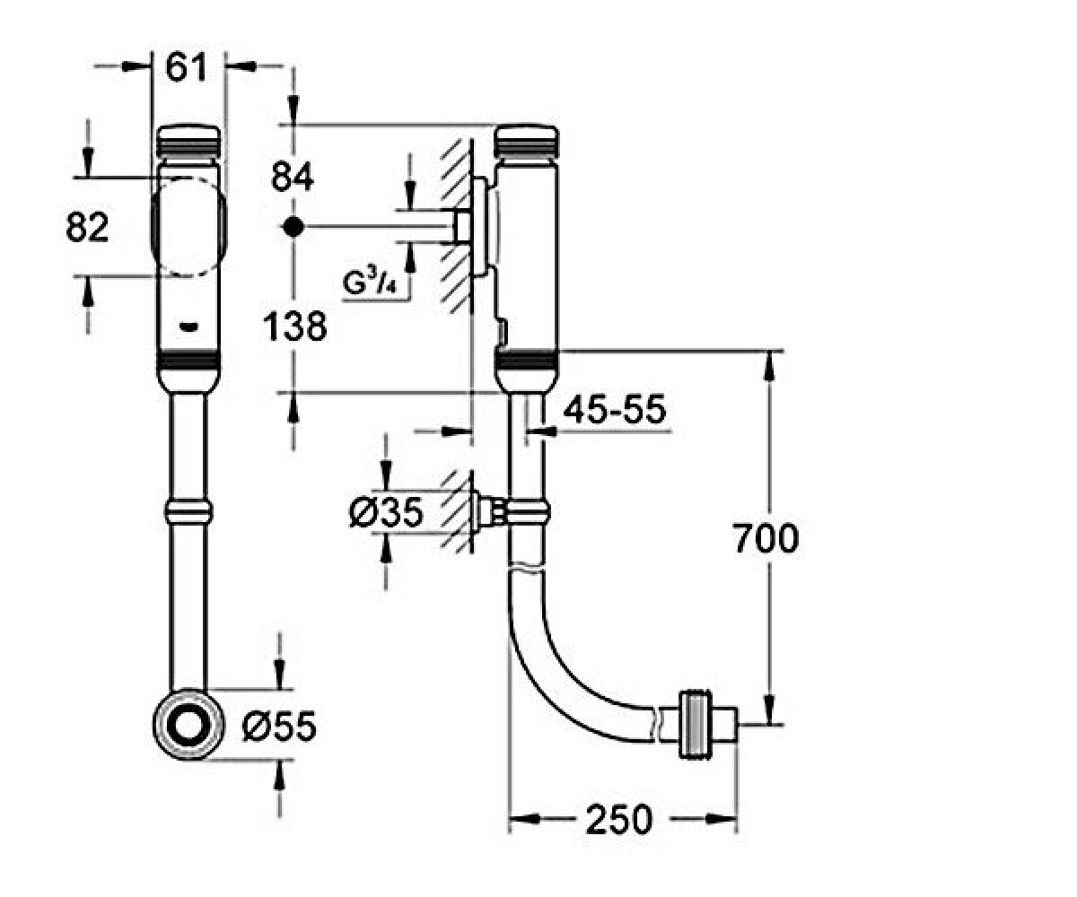 Смыв для писсуара  RONDO 37763000:Чертеж 