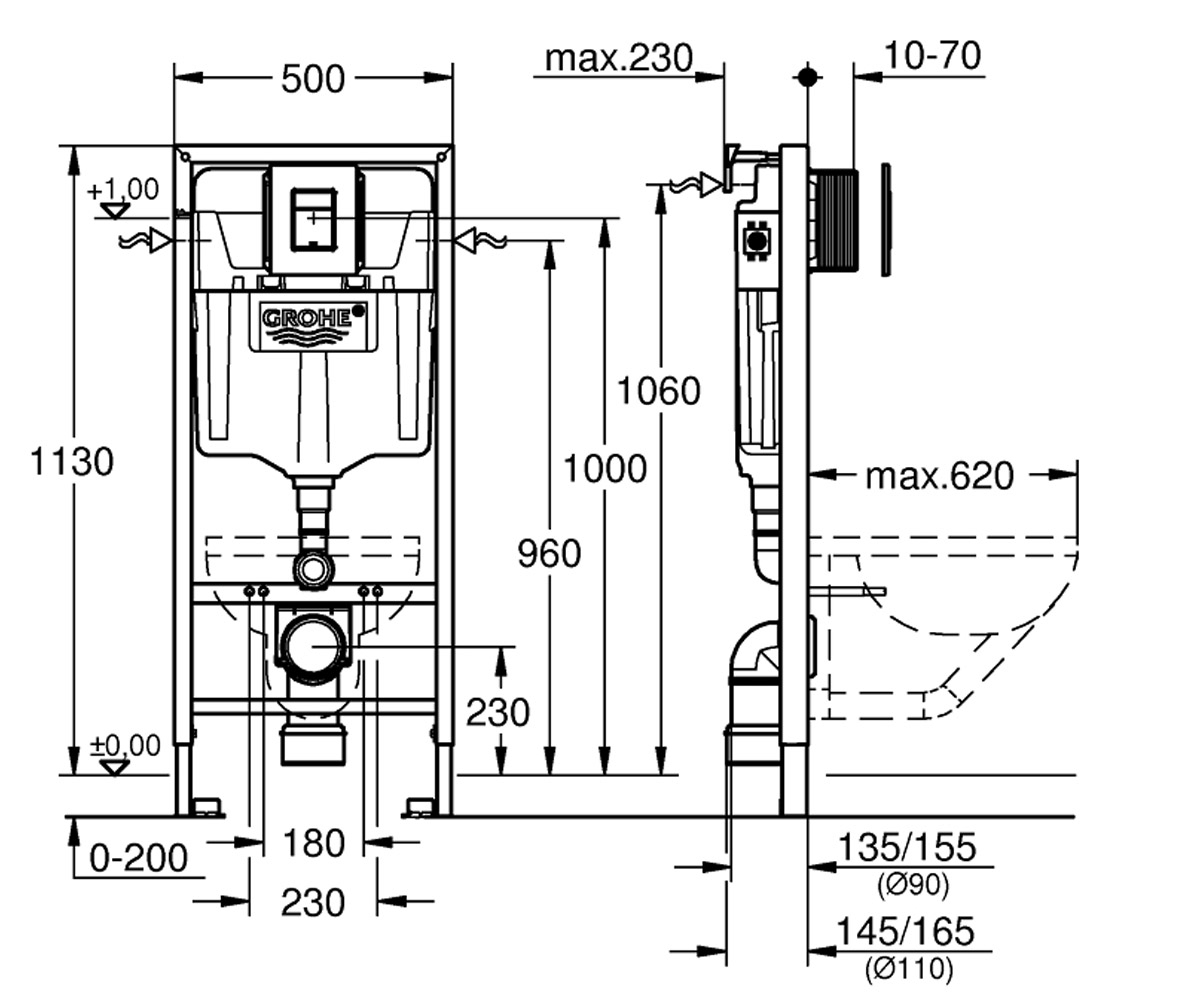 Инсталляция для унитаза 3 в 1  SOLIDO QUICKFIX 38811KF0:Чертеж 