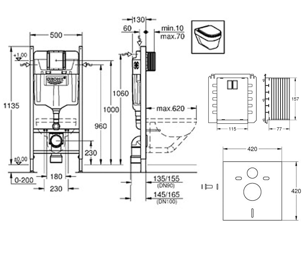 Инсталляция для унитаза 4 в 1  RAPID SL 3884000S:Чертеж 