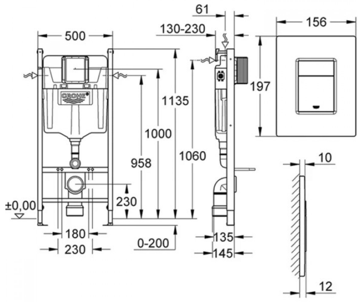 Инсталляция для унитаза, с клавишей  RAPID SL 388400WG1:Чертеж 