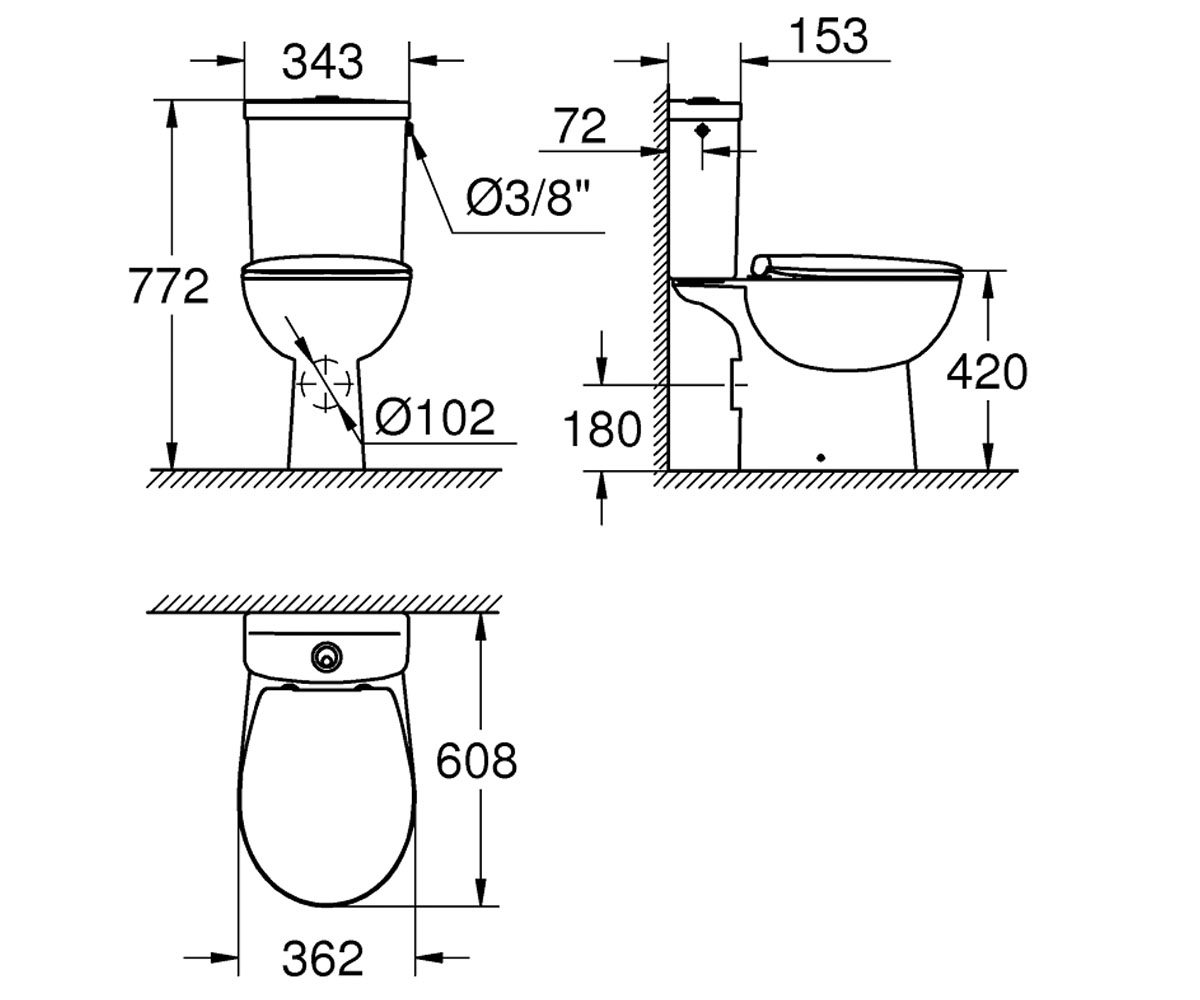 Унитаз компакт  BAU CERAMIC 39347000:Чертеж 