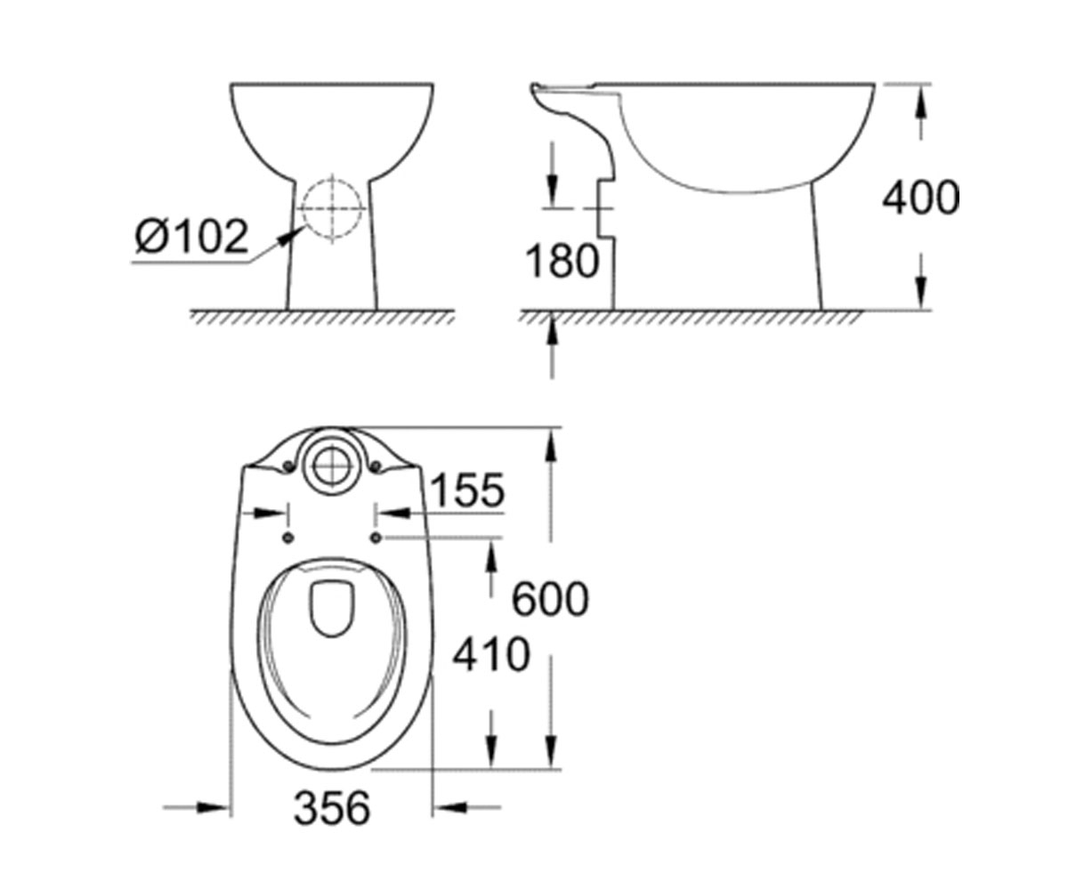 Безободковая чаша  BAU CERAMIC 39349000:Чертеж 