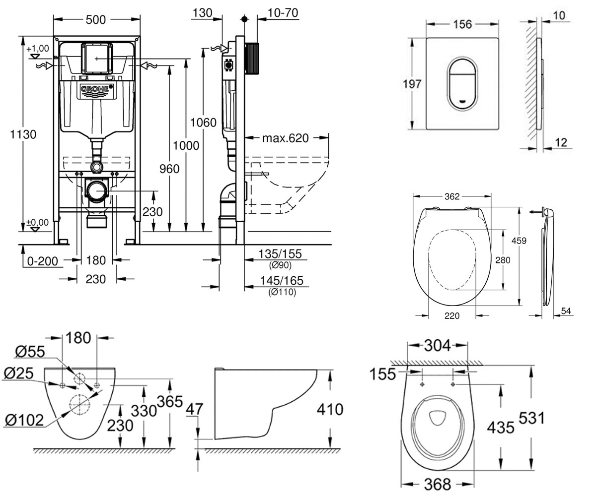 Унитаз с инсталляцией 6 в 1  BAU CERAMIC 39418000:Чертеж 