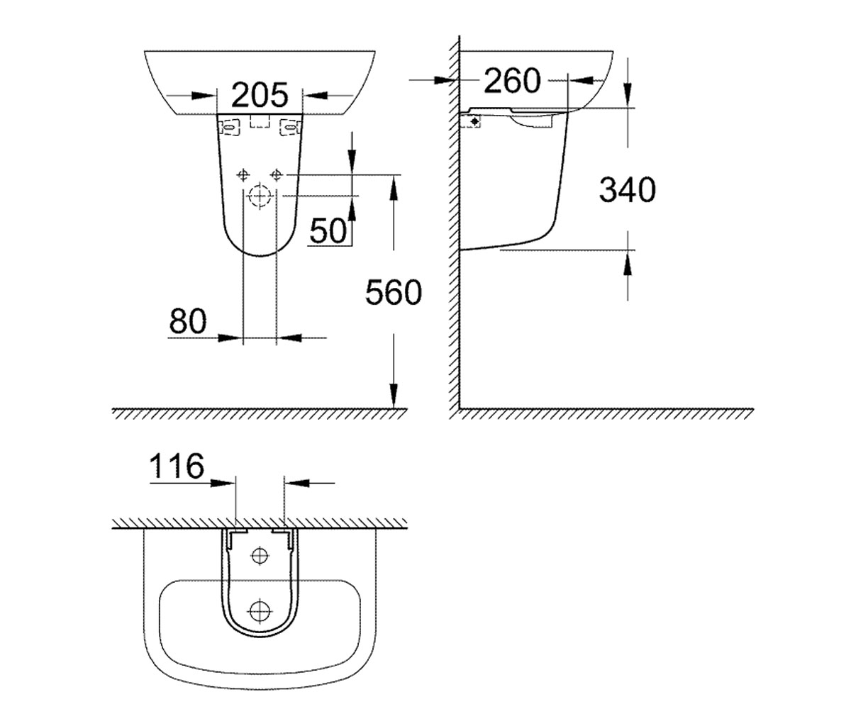Полупьедестал  BAU CERAMIC 39426000:Чертеж 