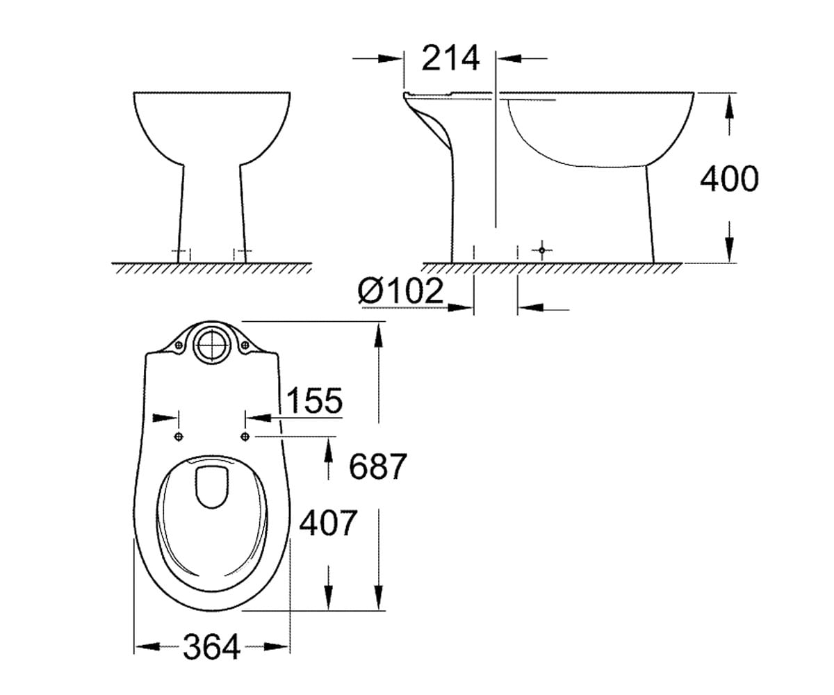 Безободковая чаша  BAU CERAMIC 39429000:Чертеж 