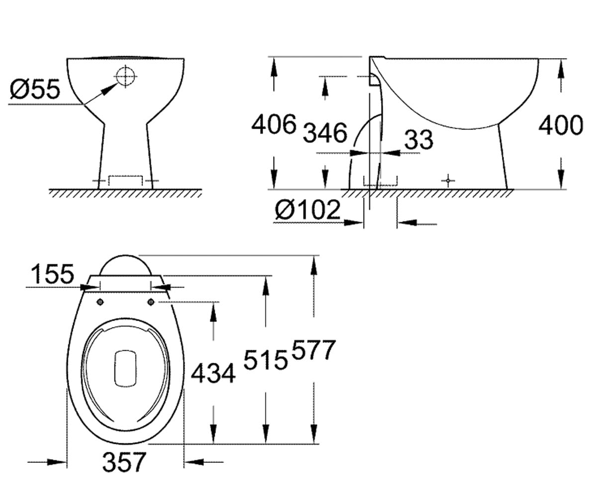 Безободковый унитаз  BAU CERAMIC 39431000:Чертеж 