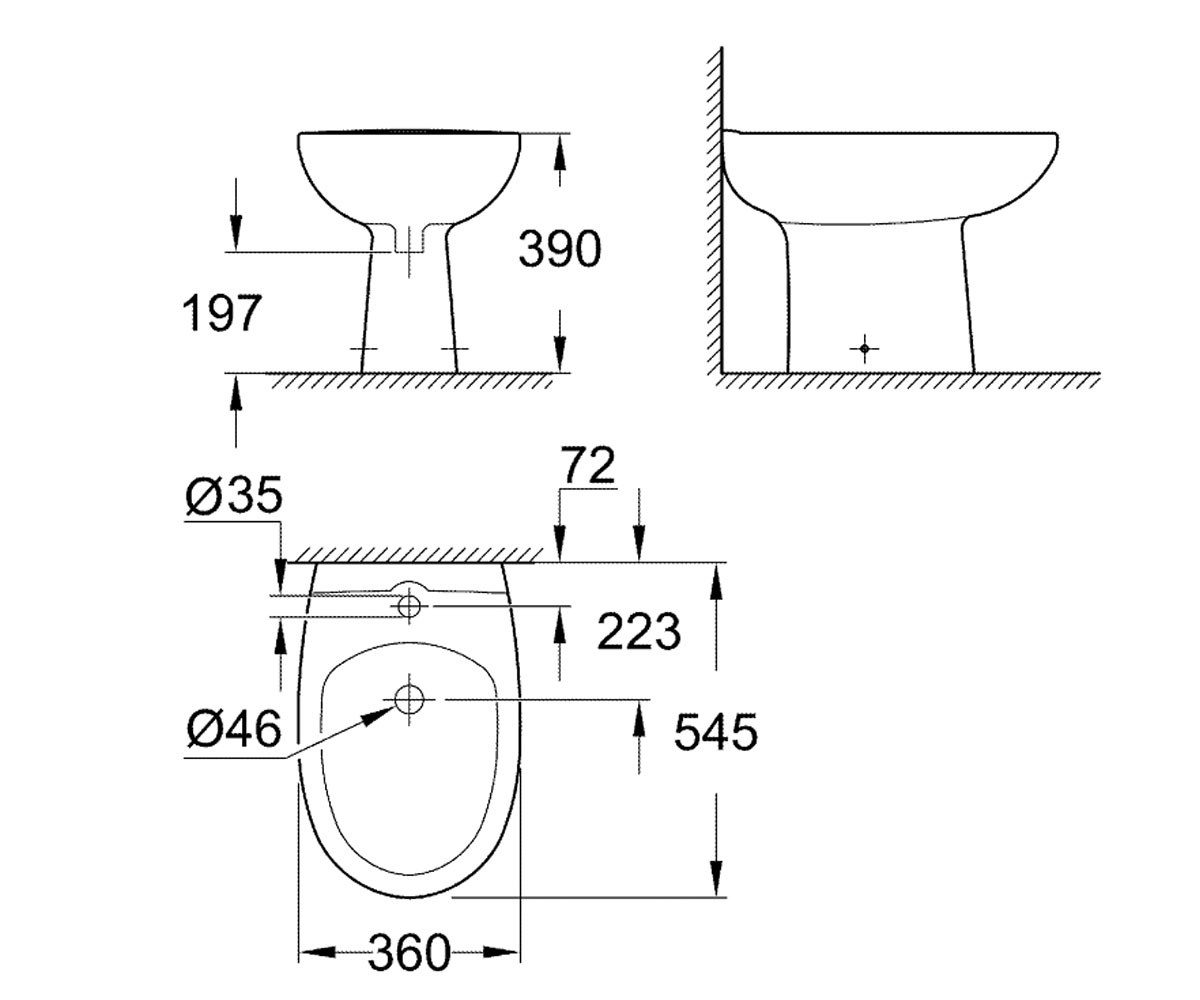 Биде напольное  BAU CERAMIC 39432000:Чертеж 