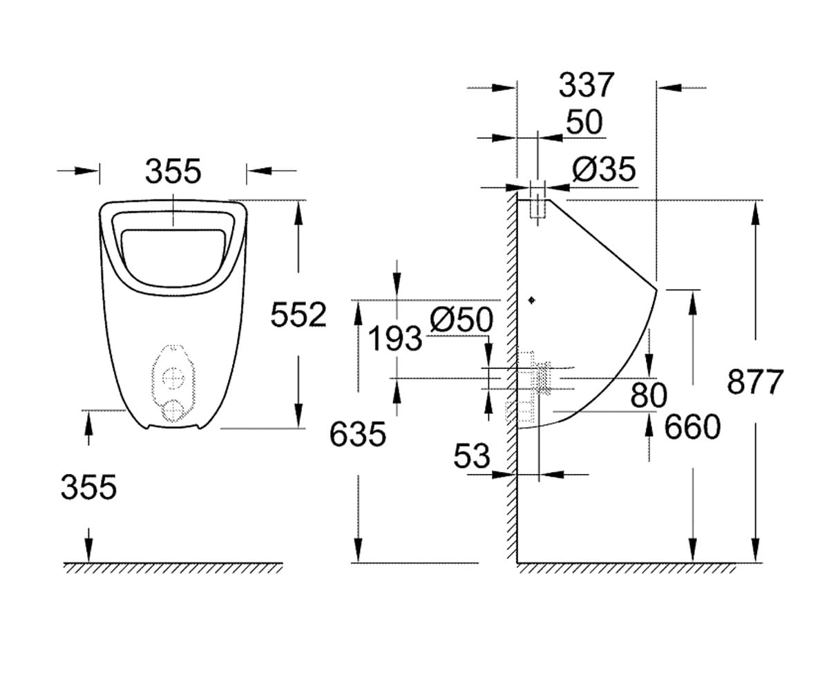 Писсуар  BAU CERAMIC 39439000:Чертеж 