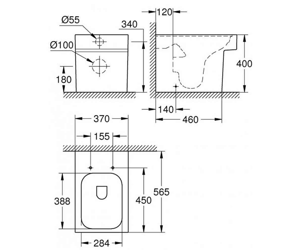 Унитаз напольный  CUBE CERAMIC 3948500H+39488000:Чертеж 