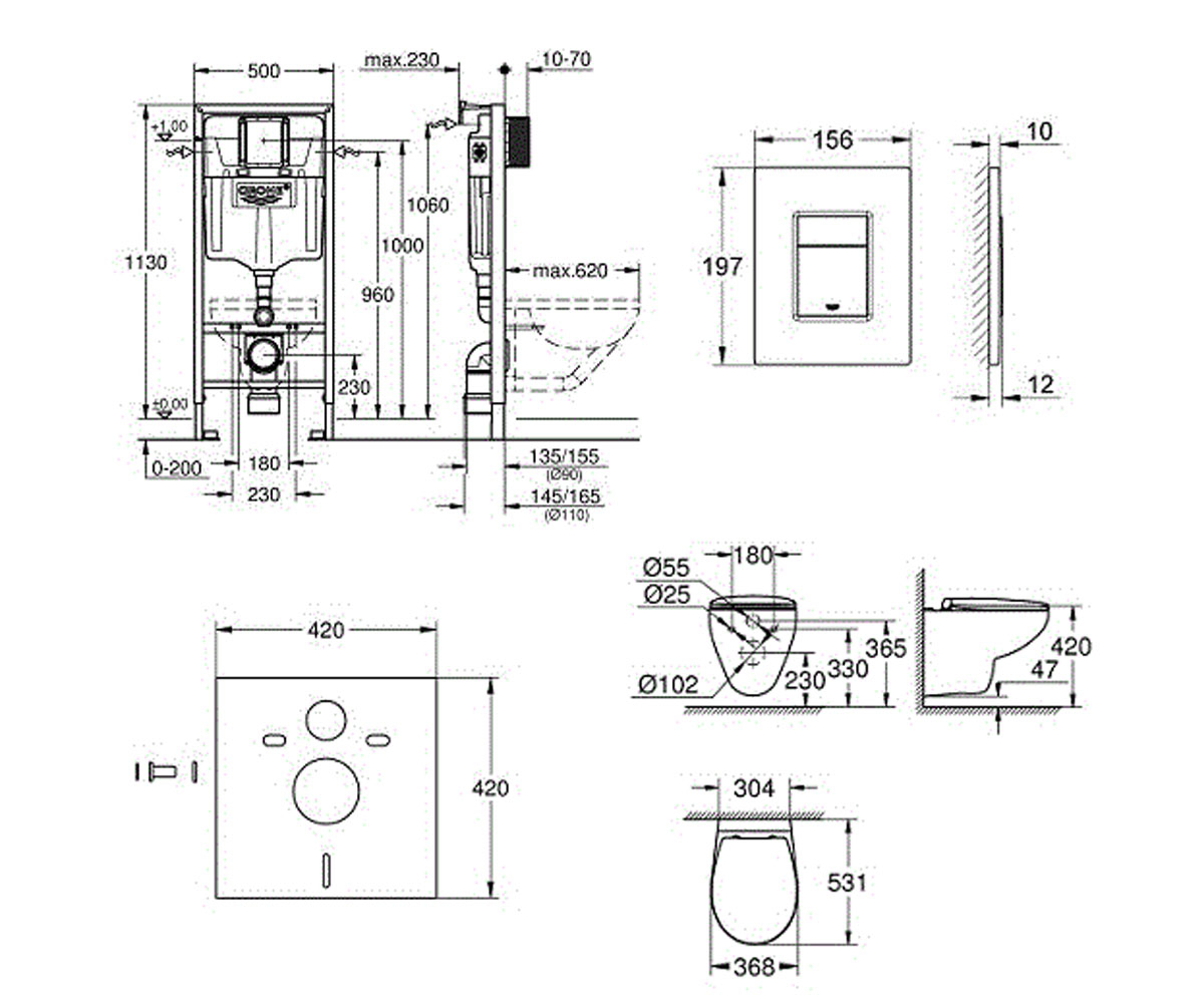 Унитаз с инсталляцией 5 в 1  BAU CERAMIC 39586000:Чертеж 