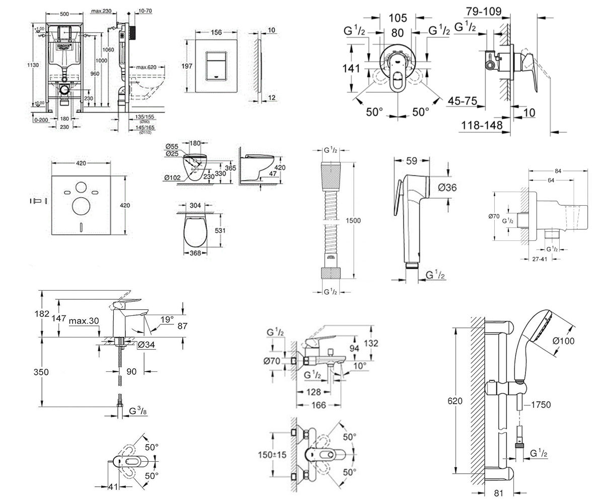 Набор для ванной 12 в 1  BAU CERAMIC 39586MB0:Чертеж 