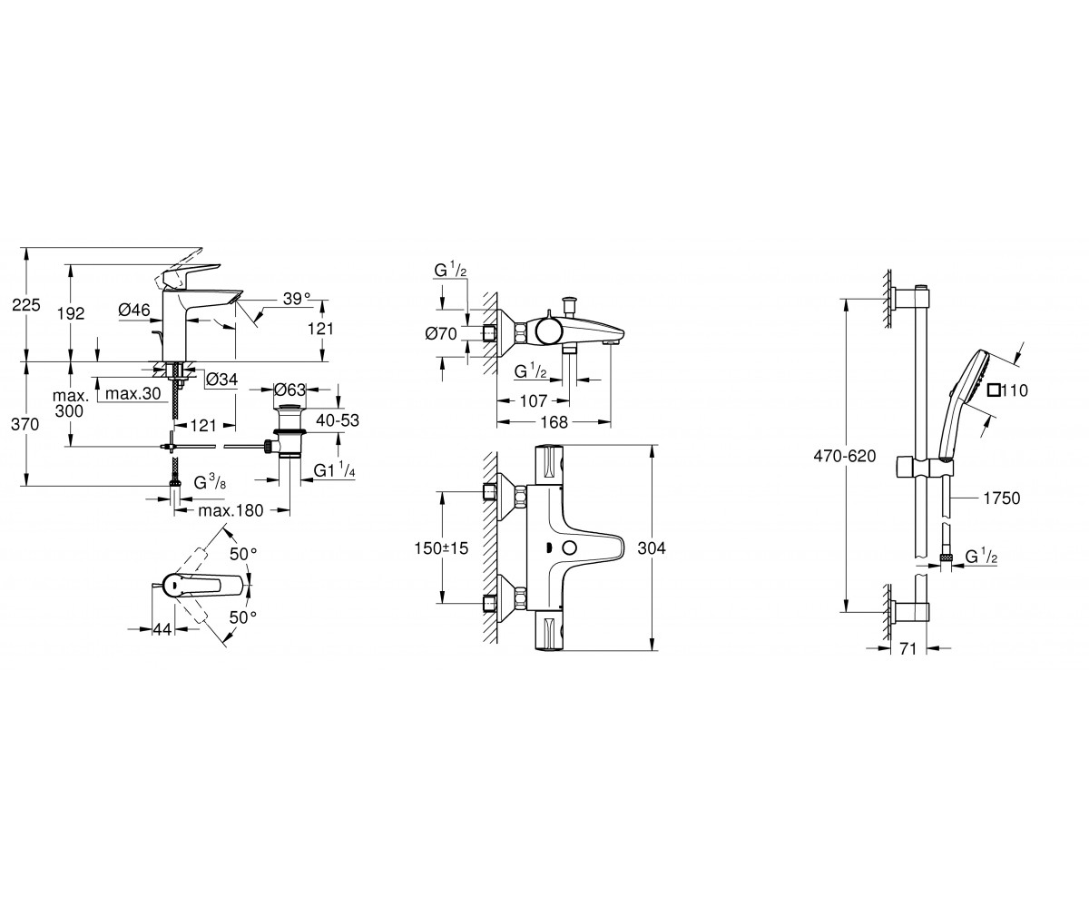 Набор смесителей  GROHTHERM QUICKFIX UA202304TS:Чертеж 