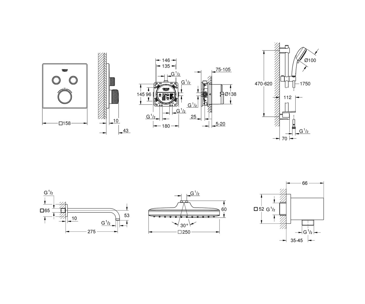 Душевая система  QUICKFIX SMARTCONTROL UA202801C2:Чертеж 