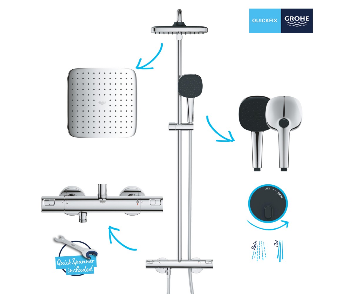 Набір змішувачів 2 в 1 для ванної кімнати Grohe QuickFix Vitalio Comfort Cube зі змішувачем для раковини Dice (UA203101TM)  UA20