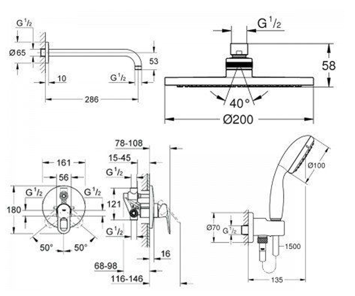 Душевая система  BAU LOOP UA2908100L:Чертеж 