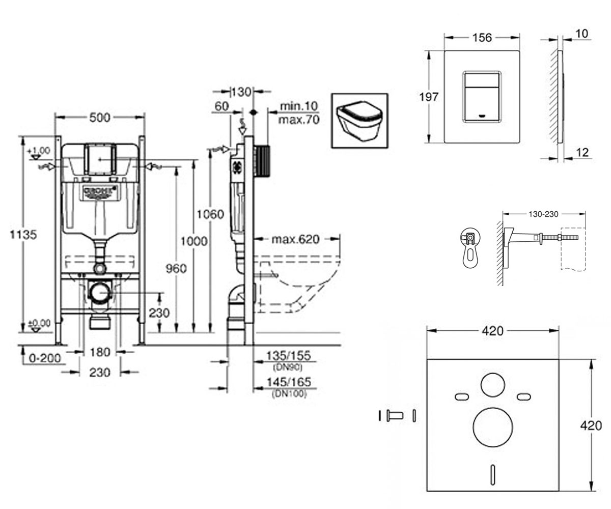 Инсталляция с клавишей 4 в 1  RAPID SL UA3873200A:Чертеж 
