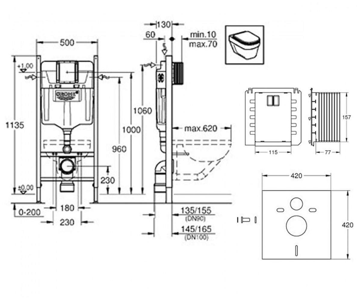 Инсталляция для унитаза 4 в 1  RAPID SL UA3884000S:Чертеж 