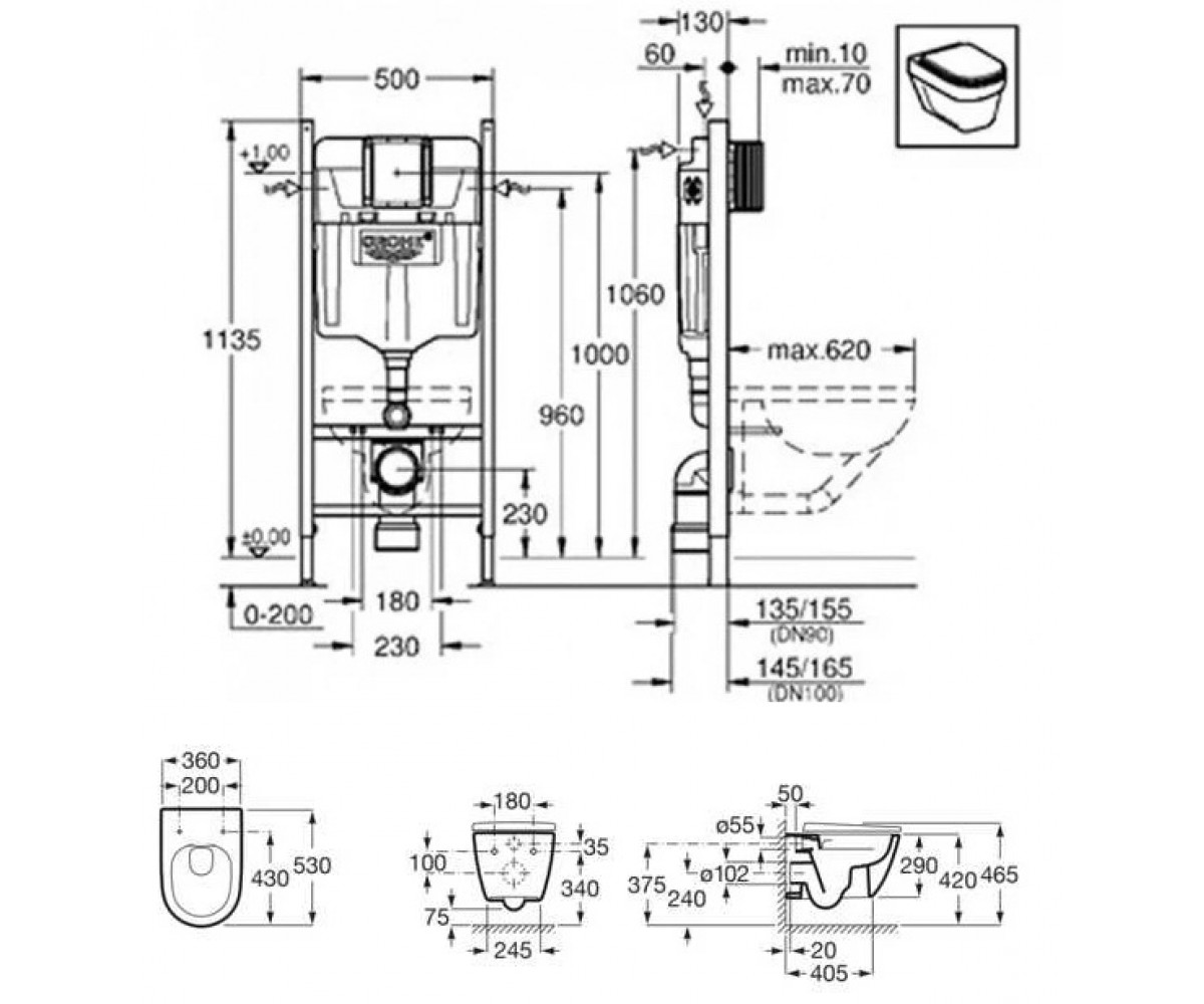 Унитаз с инсталляцией  RAPID SL UA388400WG+A34H688000:Чертеж 
