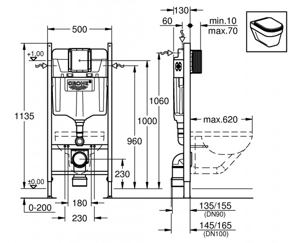 Инсталляция для унитаза  RAPID SL UA3884400A:Чертеж 