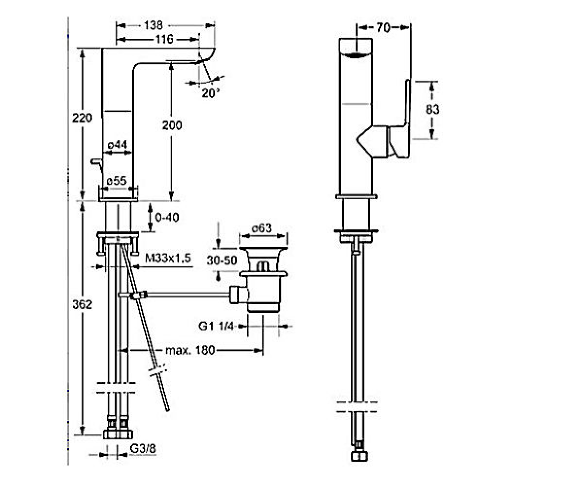 Смеситель для раковины  LIGNA 55302203:Чертеж 