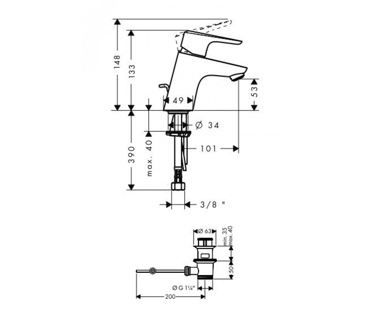 Смеситель для раковины  PLANIS STEEL 14080800:Чертеж 