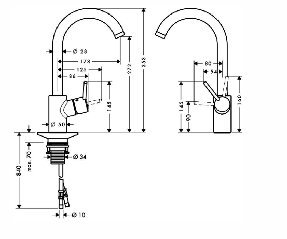 Смеситель  TALIS VARIARC 14870800:Чертеж 