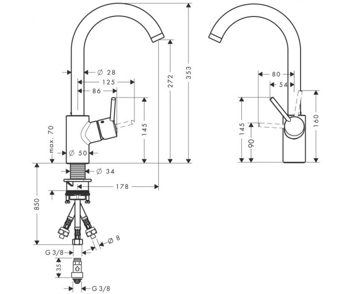 Cмеситель  TALIS VARIARC 14873000:Чертеж 
