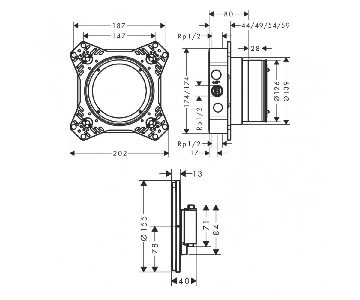 Термостат со скрытой частью  SHOWER SELECT COMFORT S 15554340+01500180:Чертеж 