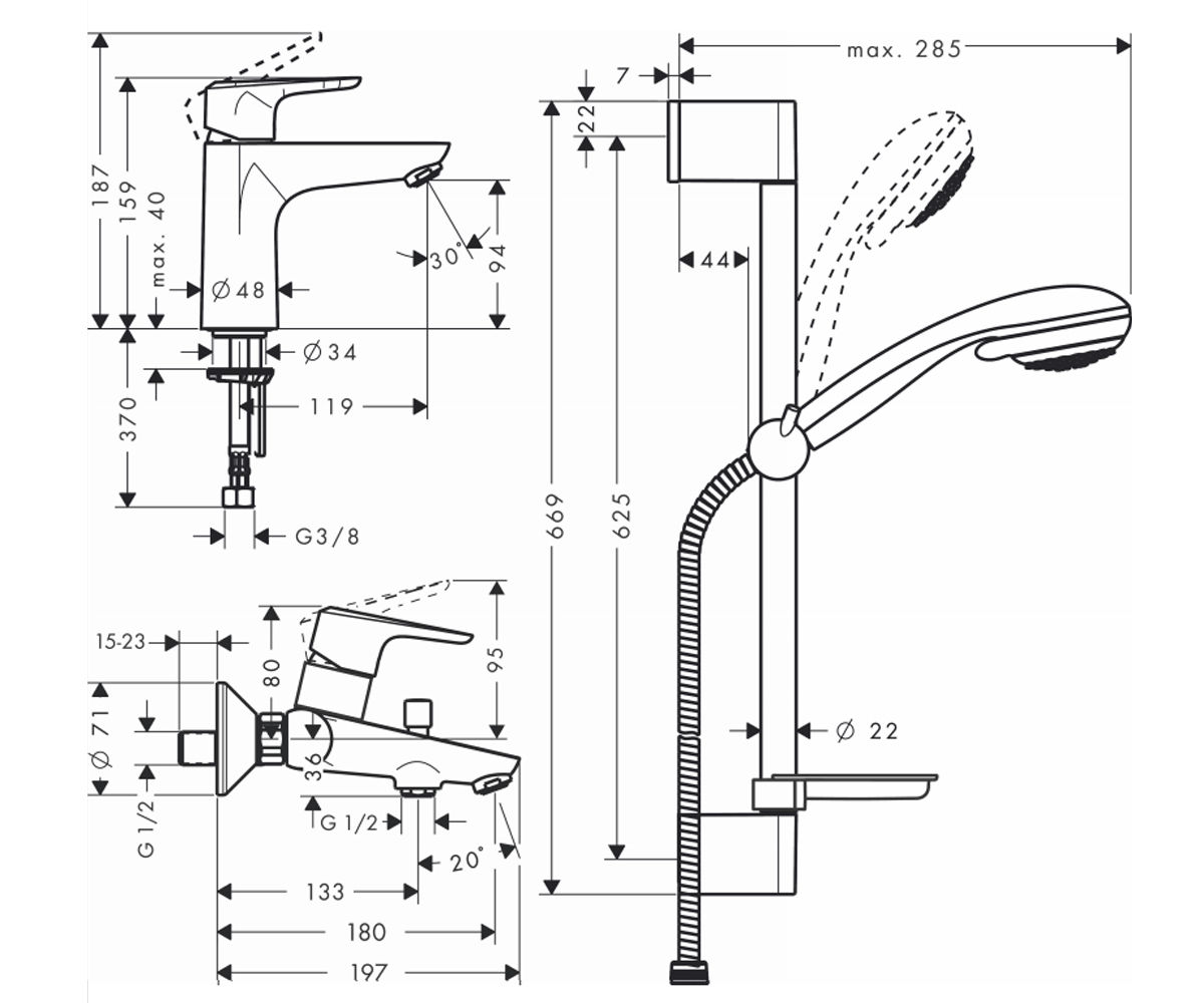 Набор  ECOS L BATH SET SLM 27021000:Чертеж 