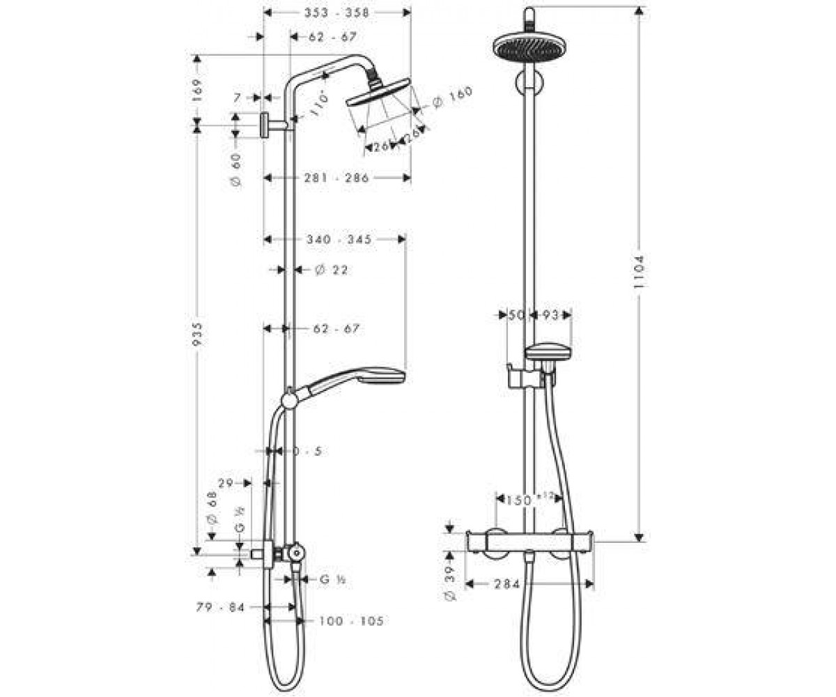 Душевая система  CROMA SHOWERPIPE 27169000:Чертеж 