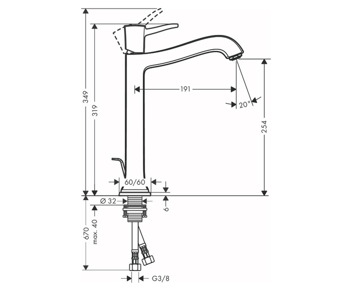 Высокий смеситель с клапаном  METROPOL CLASSIC 31303000:Чертеж 