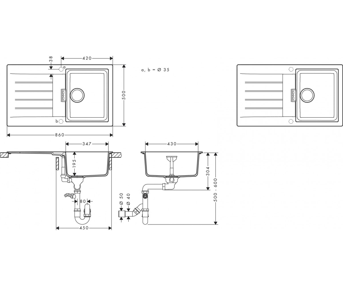 Кухонная мойка с крылом  S52 S520-F345 43356290:Чертеж 